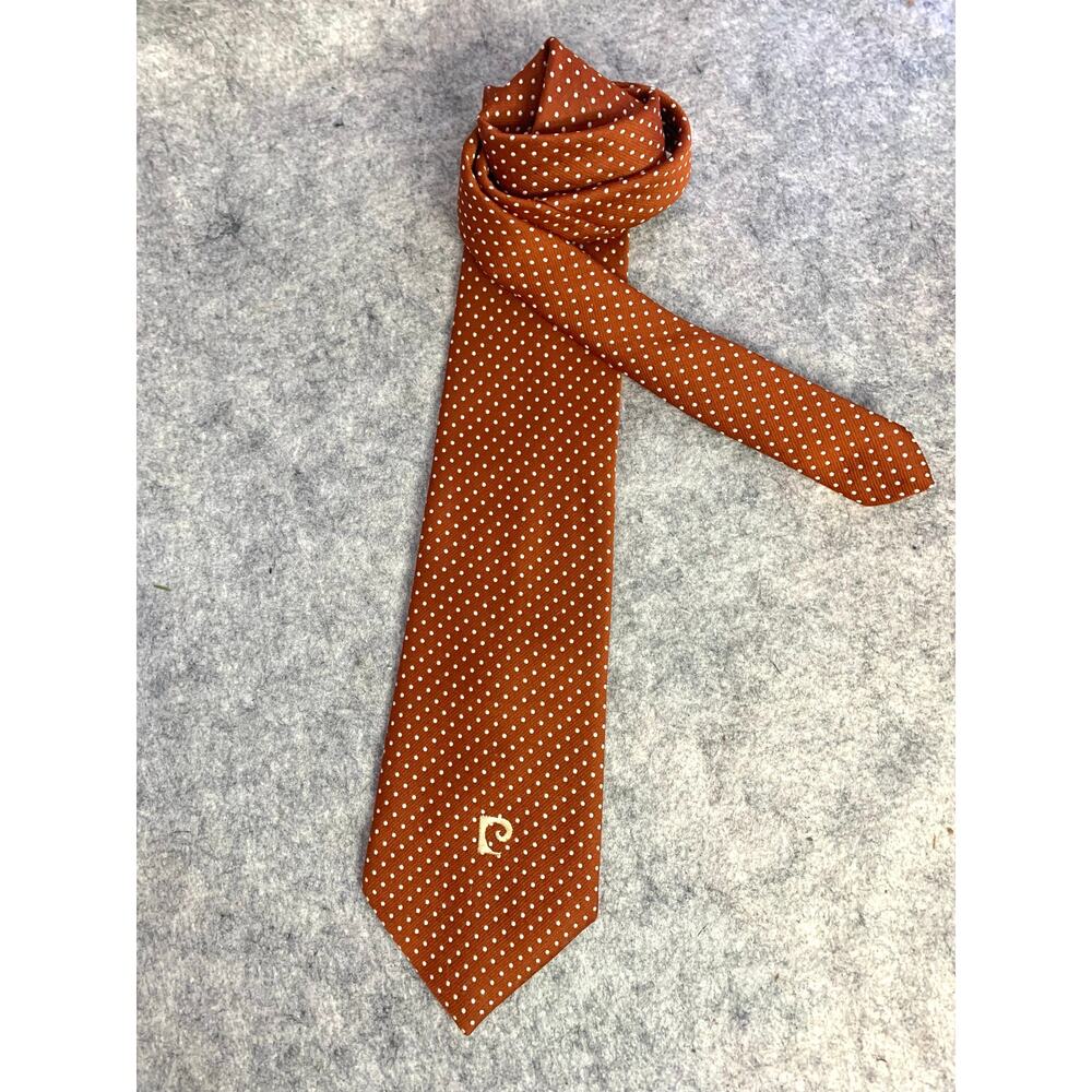 Pierre Cardin Tie, Brown with White Polka Dots, Polyester, 1970's, Vintage